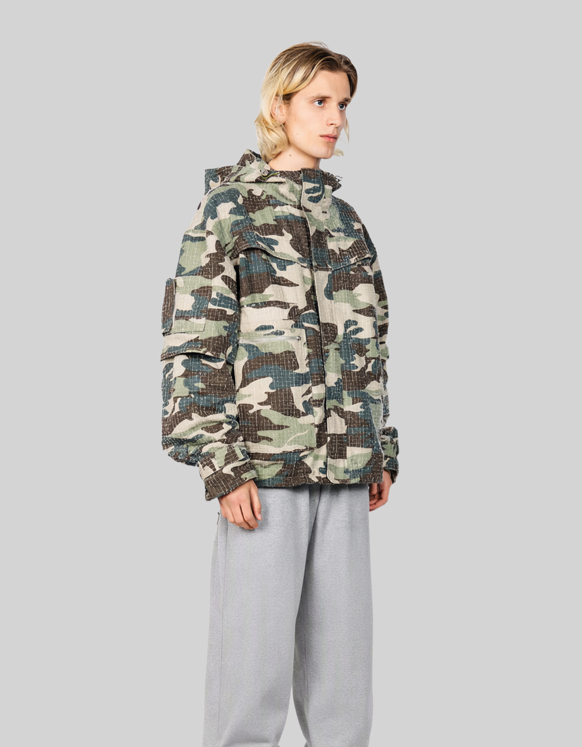 DISTRESSED CAMO JACKET