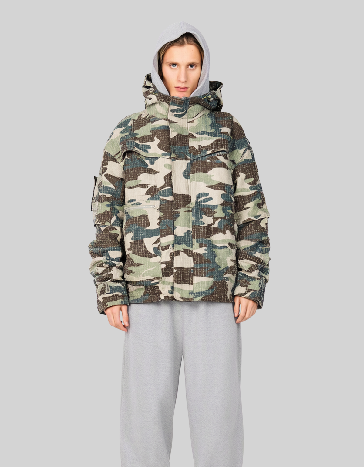 DISTRESSED CAMO JACKET
